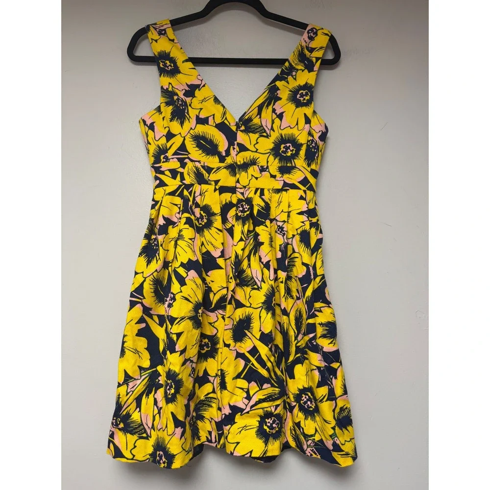 J. Crew Yellow Floral Print Sleeveless Fit Flare Dress‎ Size 0